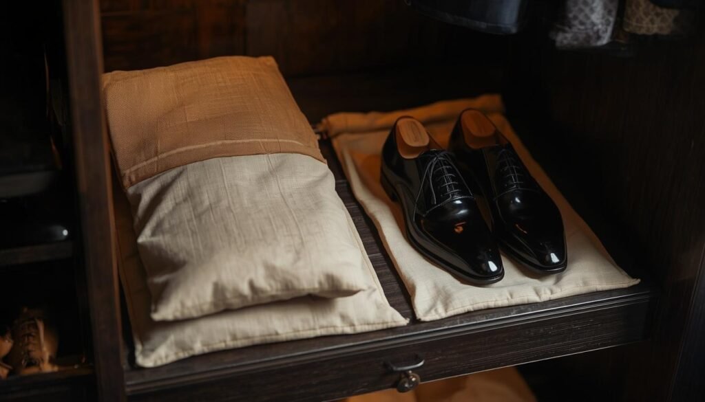 Cedar shoe trees and individual dust bags: the two habits that do the most to protect the finish between wears.