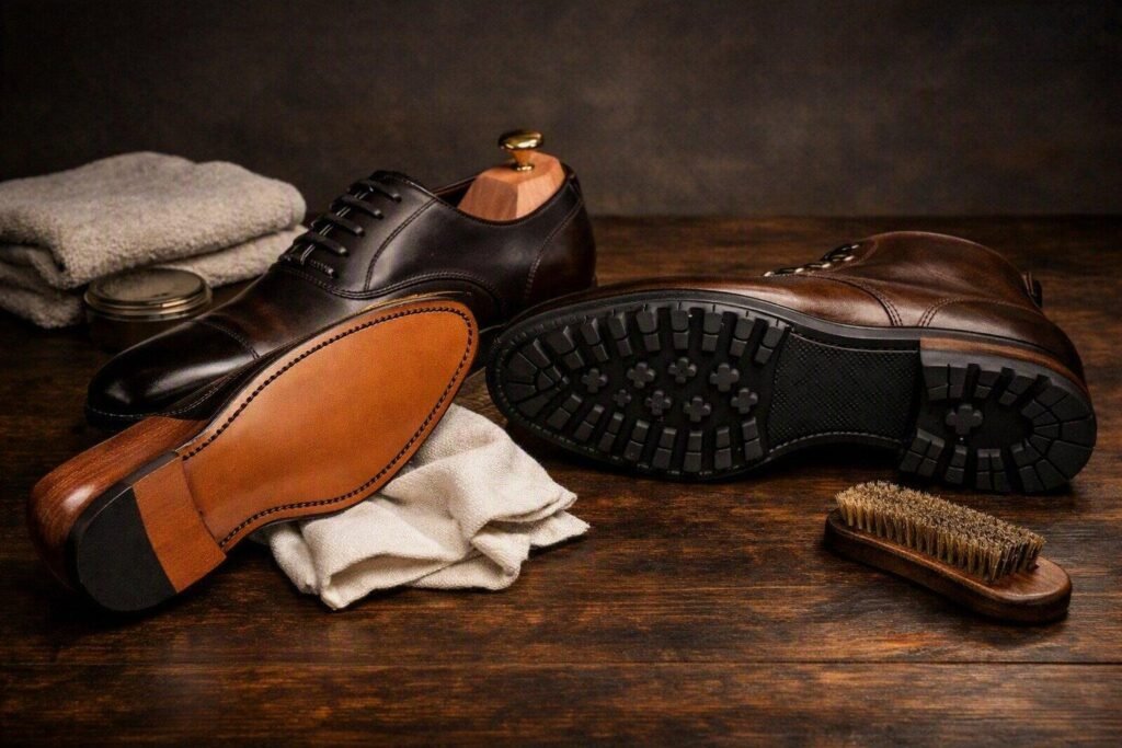 Shoe care tools for maintaining leather and rubber soles